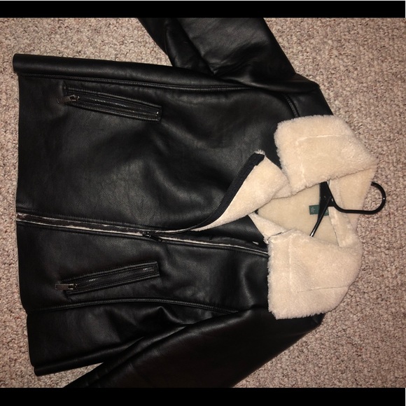 wild fable Jackets & Blazers - Black Leather Coat w/ Fur Lining